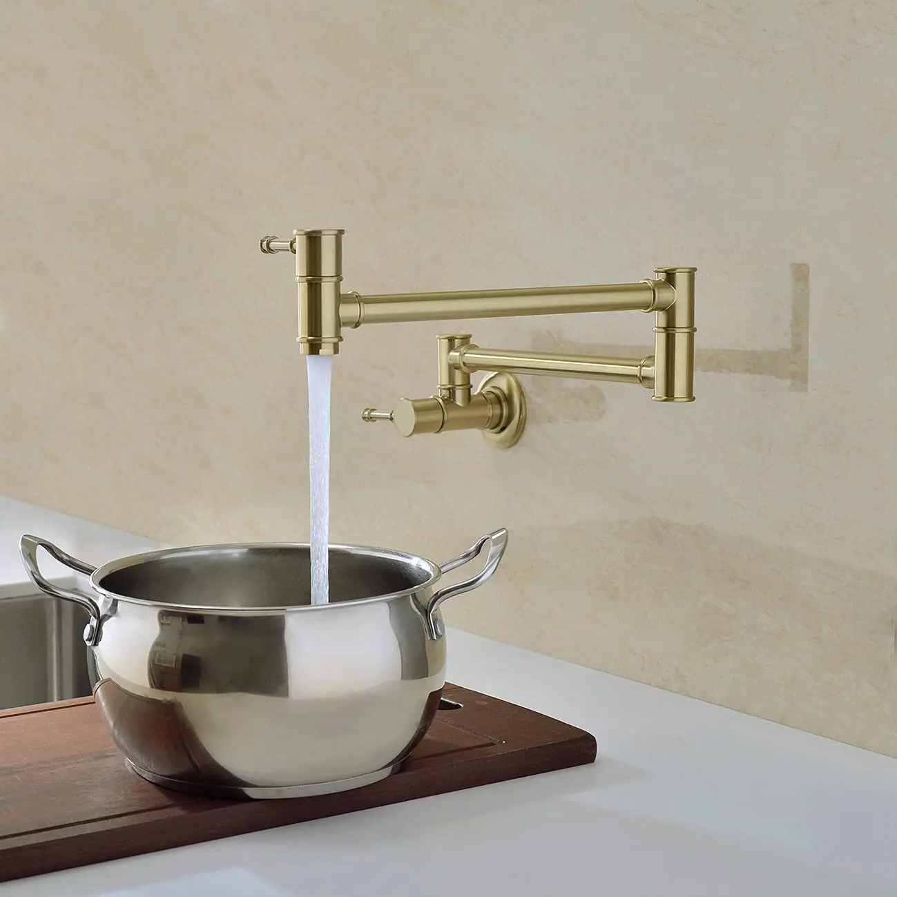 Brushed Gold Folding Kitchen Faucet Double Joint Pot Filler Faucet Brass