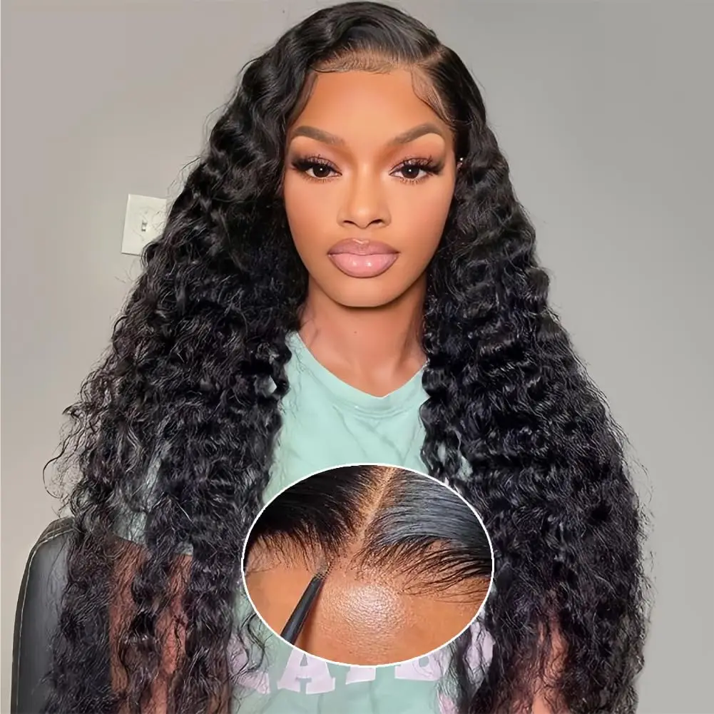 Wig renda depan rambut manusia ketebalan 200% gelombang dalam warna alami 1B 13x4 inci HD renda transparan