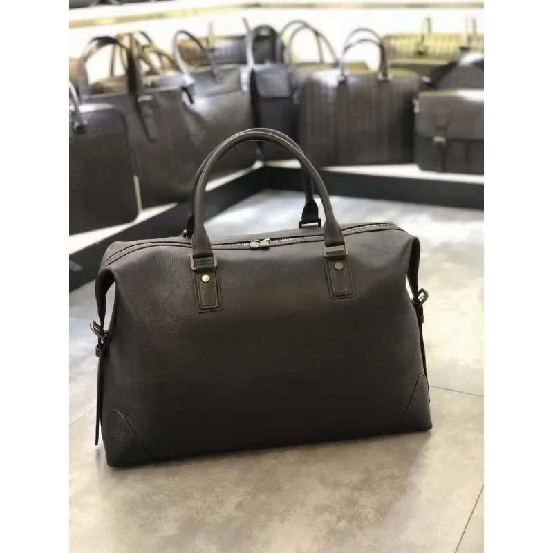 Luxury Leather Cowhide Travel Luggage Large Capacity Black Business Weekend Overnight Gym Men's Luggage 46cm