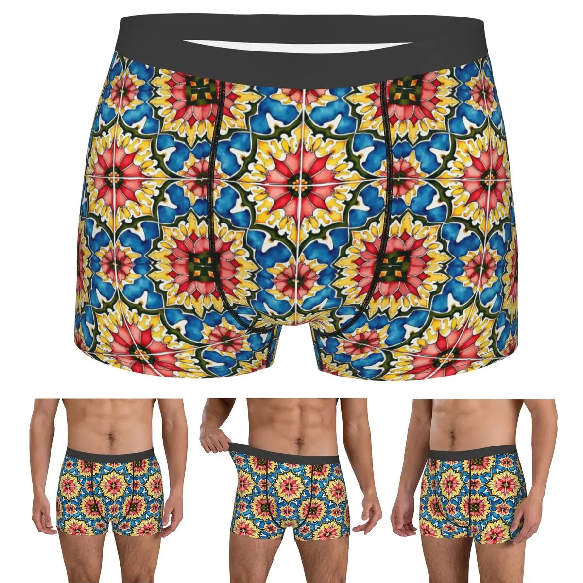 Boxer Underpants Shorts Mediterranean,colorful,vibrant,mosaic Tiles Art Panties Men's Comfortable Underwear for Homme Man Gifts