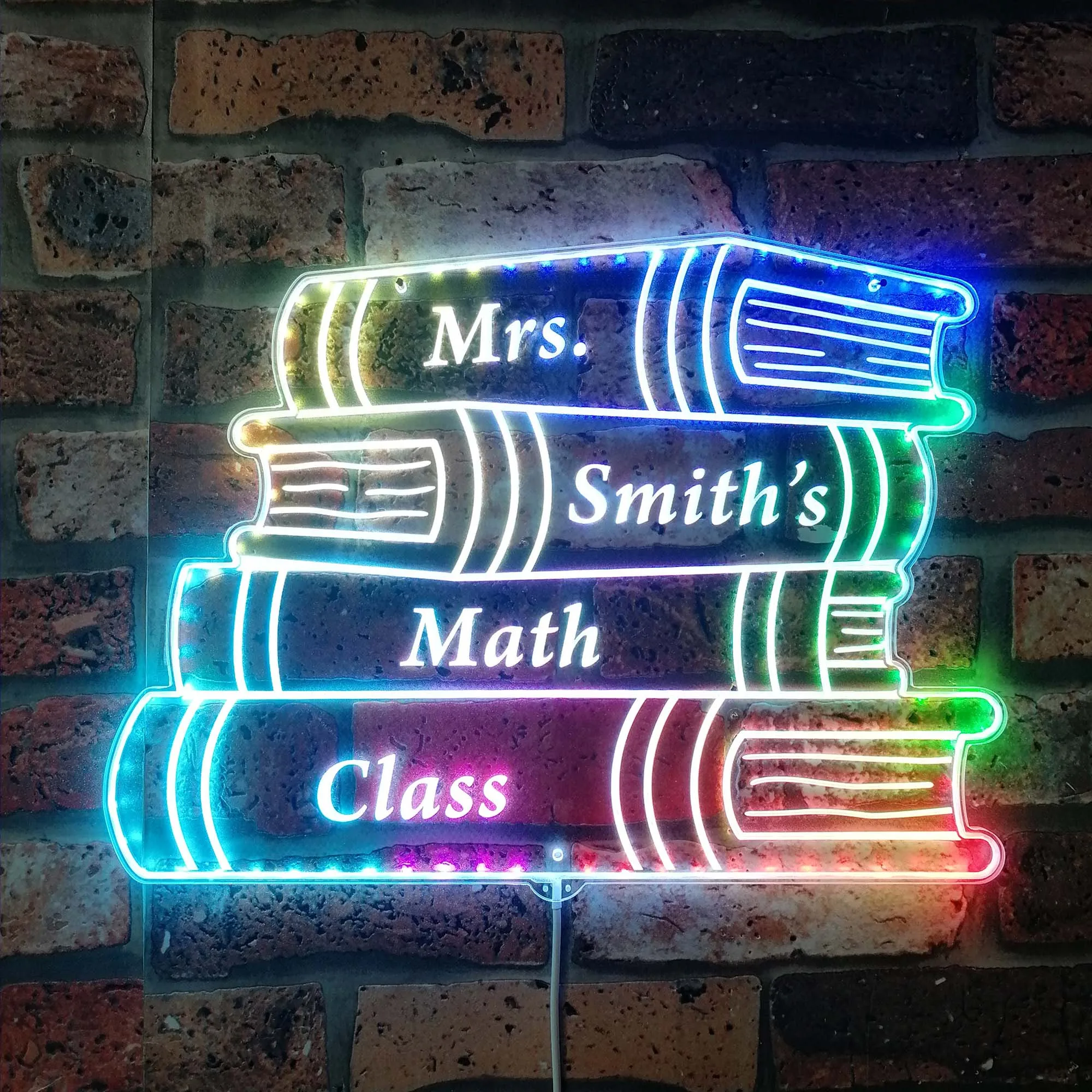 Personalized Subject Teacher Classroom Books RGB Dynamic Glam LED Sign st06-fnd-p0079-tm