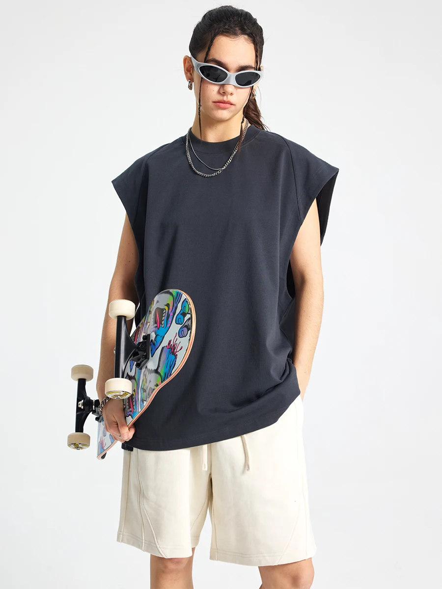 Loose Cotton Sleeveless Pure Color Vest Streetwear Original Brand High Street Fashion Cross-Border Internet Celebrity Style