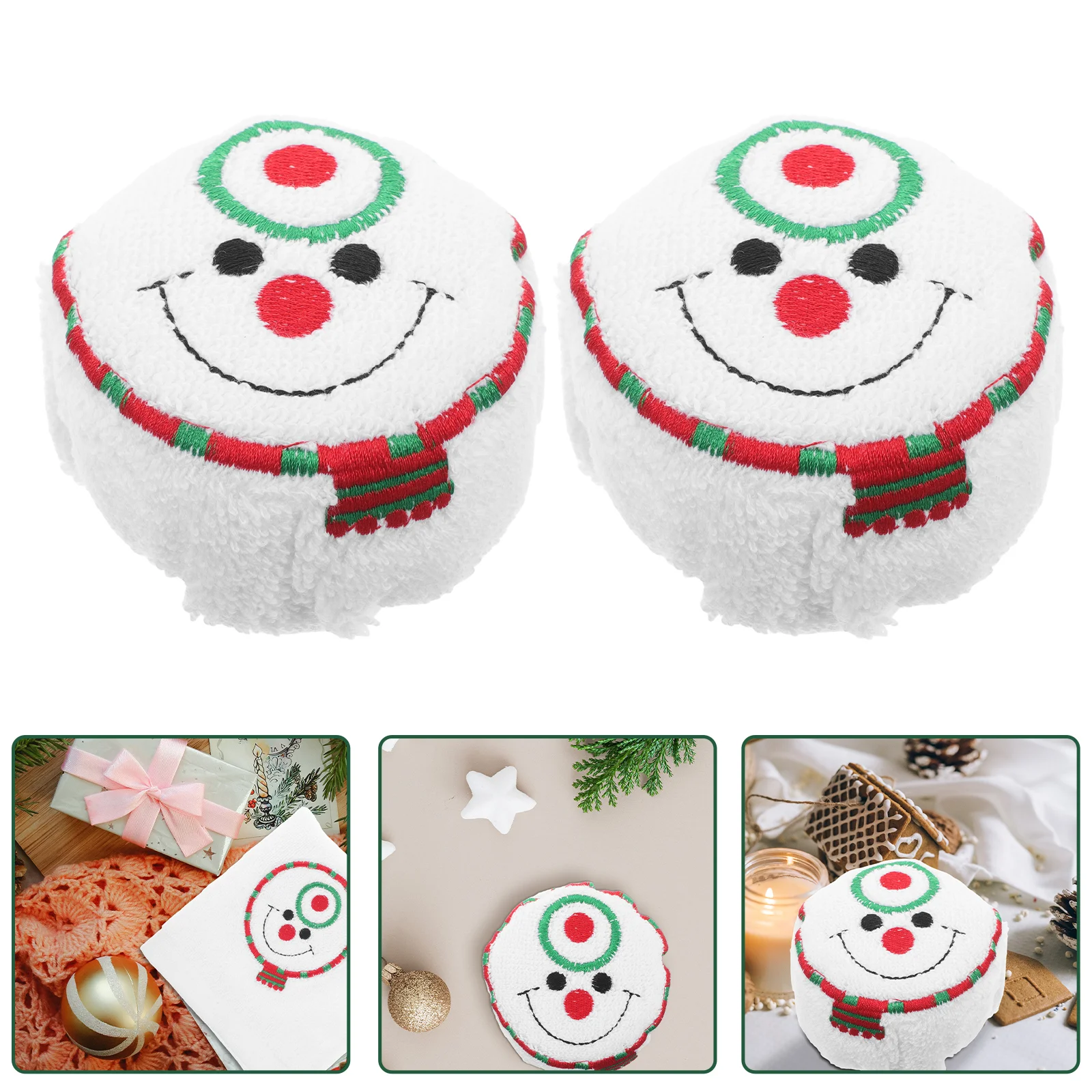 2PCS Christmas Towels Creative Cotton Bath Towel Cake Modelling Hand Towel Washcloth Xmas Gift (Snowman)