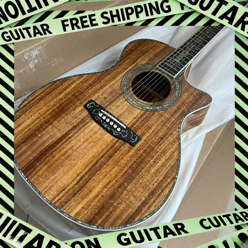 OM Acoustic Guitar Solid Top Luxury Large Vase Neck Abalone Shell Pattern KOA Body Exquisite Delivery Included Hot 2026