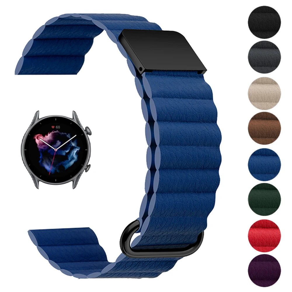 

Magnetic Leather Watchband for Huami Amazfit GTR 3 2 Pro Watch Band for Amazfit GTR 42mm 47mm GTS 3 2 Mini/Bip Strap 20mm 22mm
