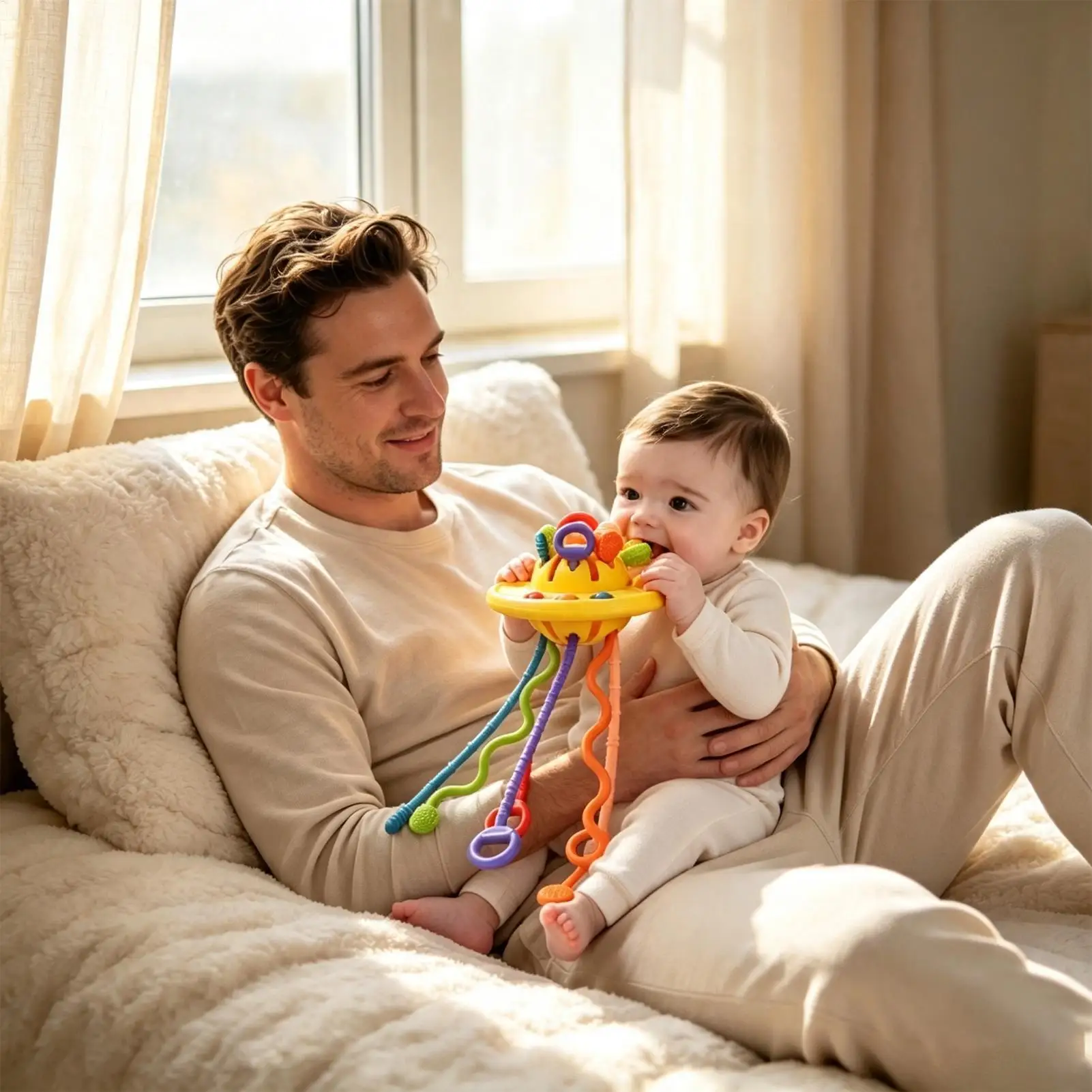 Montessori Pull String Sensory Toy Baby Silicone Teething Early Education Fidget Activity Grasp Travel Toys For Toddler 0-18M