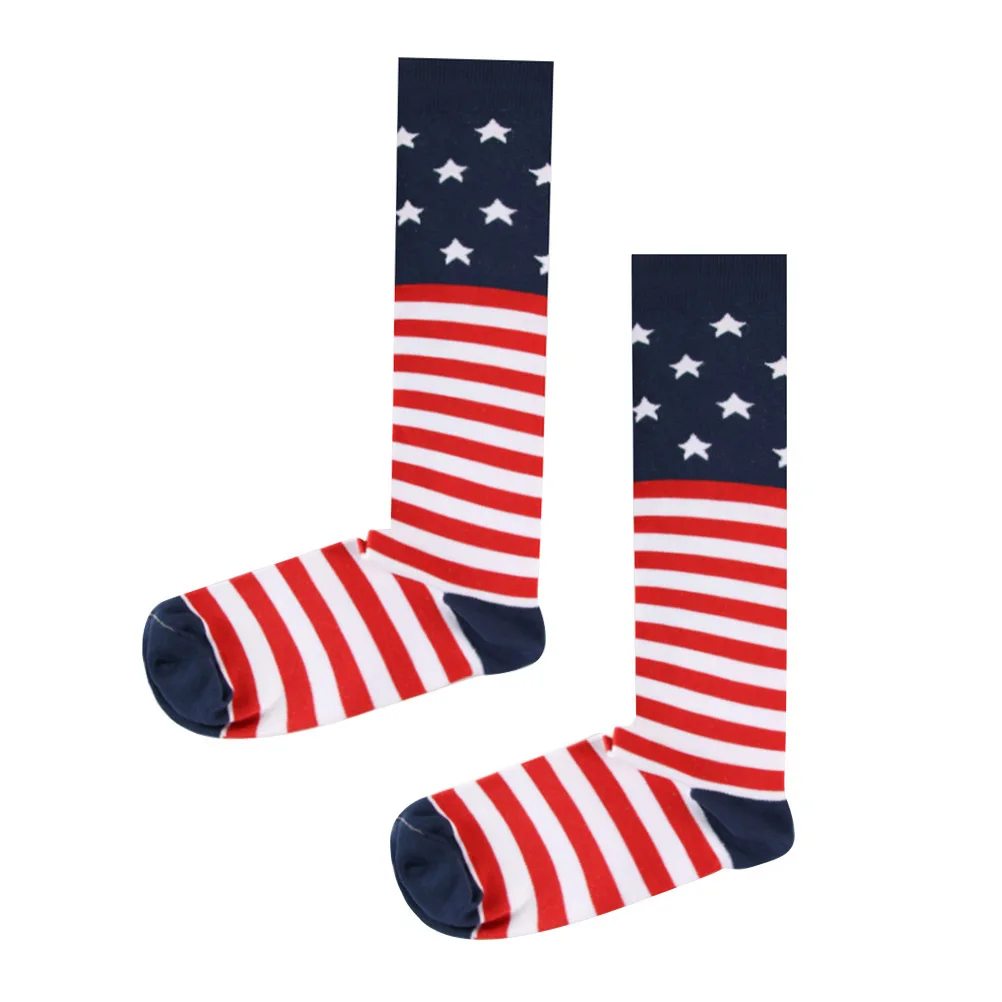 

1Pair Outdoor Sport Knee High Socks American Flag Printing Long Elastic Breathable Stockings Size L Xl Leg Slimming Anti Slip