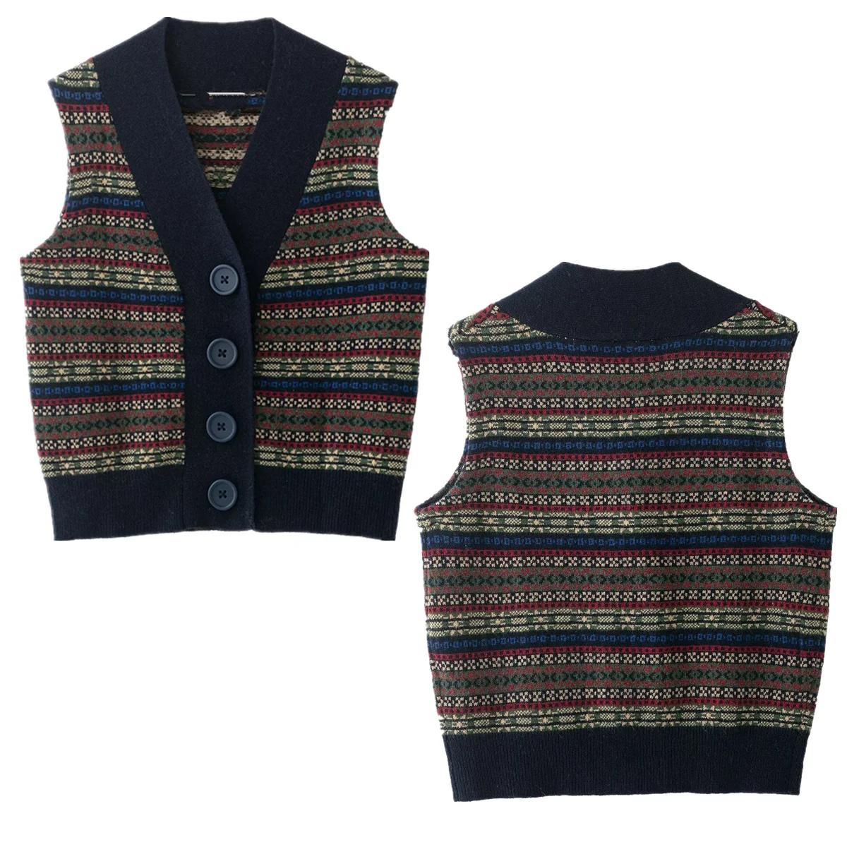 

Dave&Di French Countryside Lazy Geometric Jacquard Knitted Vest Tops Indie Folk Women's Sweater Knitwear Woman Clothing