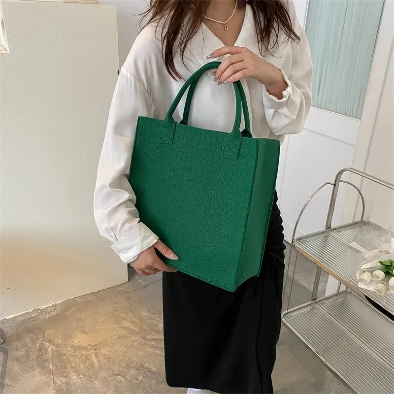 Women Felt Shoppers Tote Bag Storage Organizer Reusable Shoulder Bag Travel Causal Large Capacity Handbags