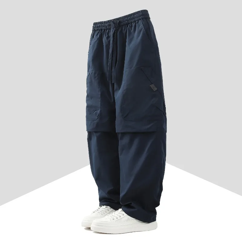Mens Spring Summer Cargo Work Pants Ripstop Outdoor Casual Hiking Trousers with Multi Pockets Elastic Waist Loose Joggers Pants