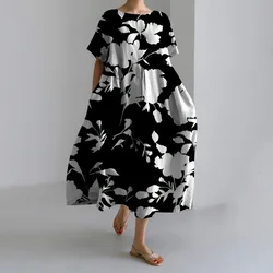 2024 Women's Bohemian Short Sleeve Sundress Floral Printed O Neck Holiday Long Dresses Vest Loose Dresses Summer Long Dresses