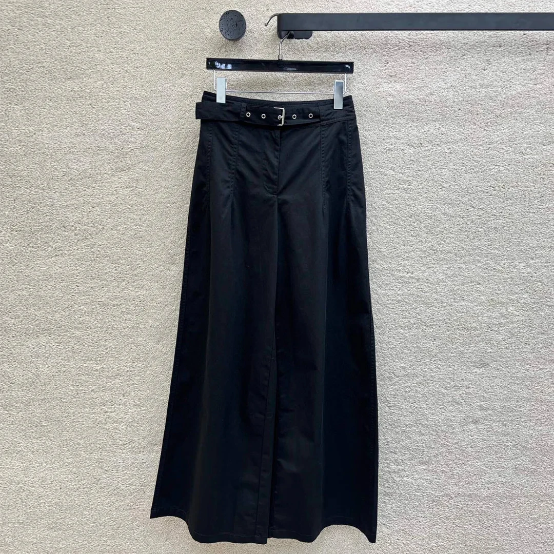 

2024 New Fashion Design Solid Color Floor Length Wide Leg Pants Women Elegant Lady High Waist Blet Decoration Designer Trousers