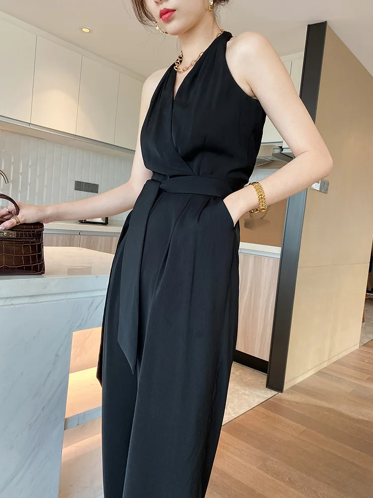 

Lemondtajoes Women's Wide Leg Jumpsuit Svel Belted Draped Faion Design In-Sle High Waist Long Pants