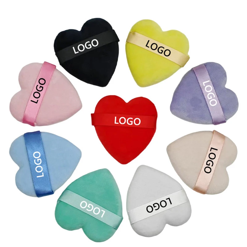 100pcs  Custom Logo Heart Shape Triangle Powder Puff Cosmetic Sponge Soft Powder Puff Custom Logo Velvet Cosmetic Puffs