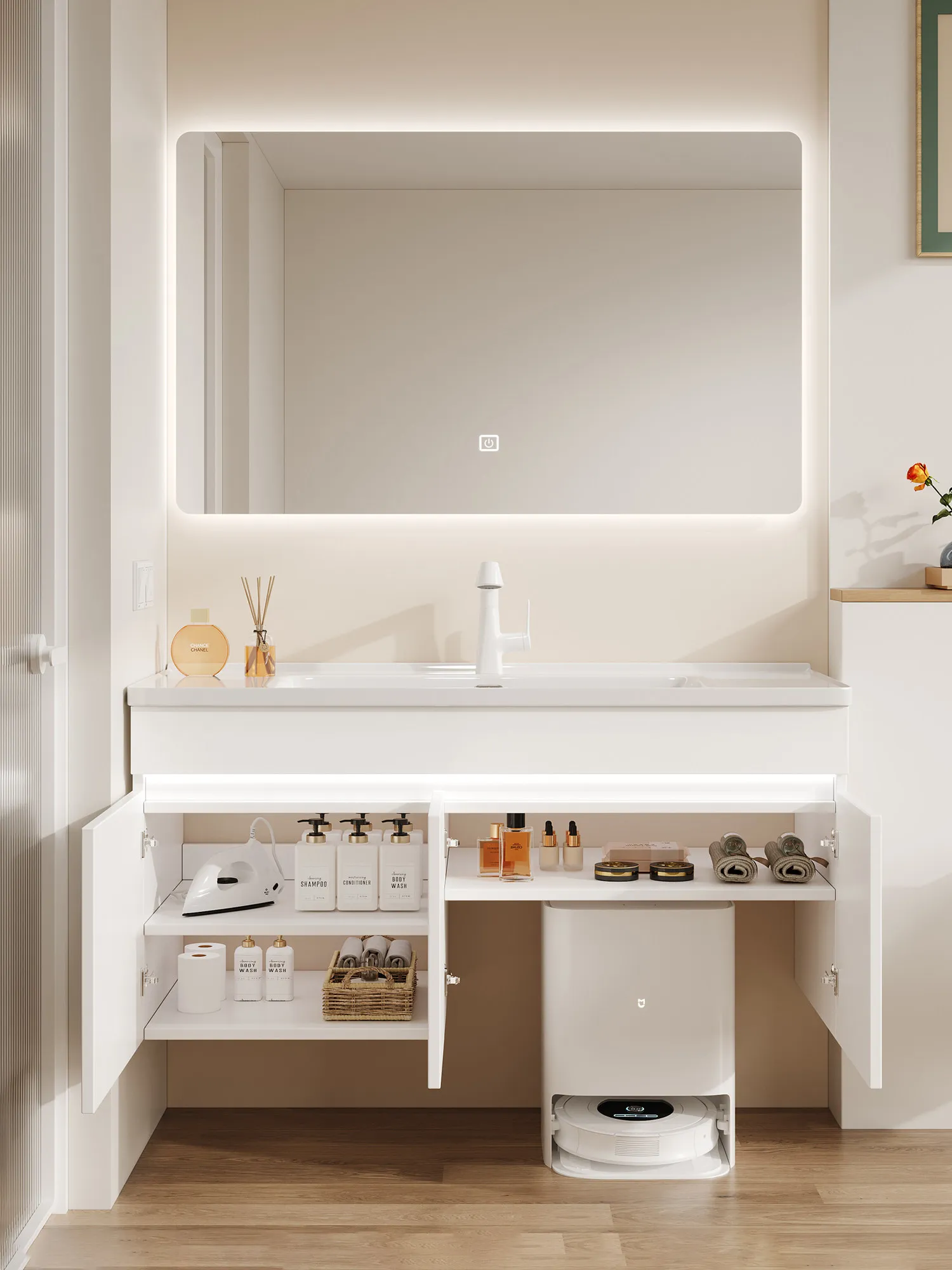 Sweeping Robot Bathroom Cabinet, Combined Ceramic Integrated Basin, Toilet Washstand