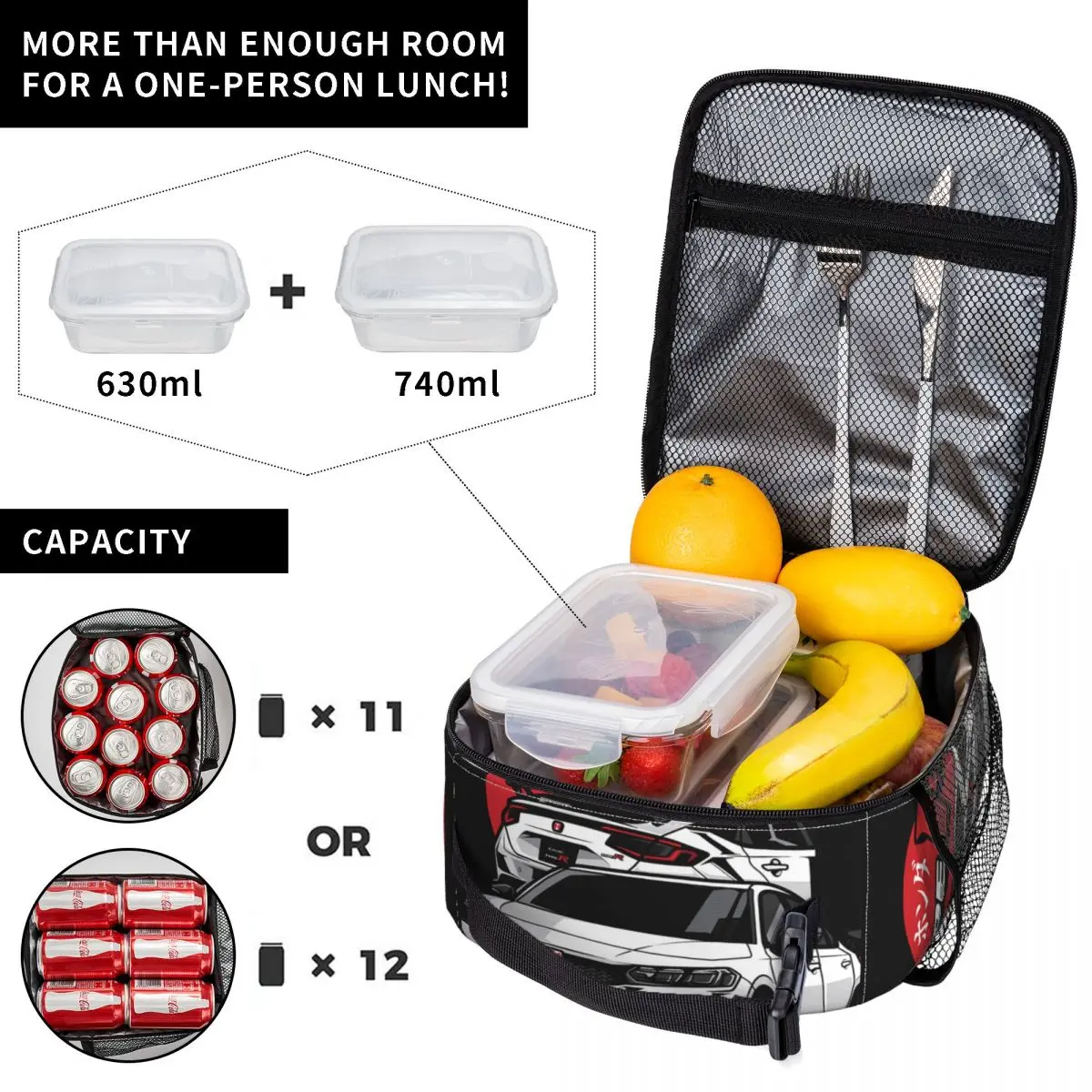 2023 Classic Type R Sports Car Insulated Lunch Bag Japanese Jdm Food Box Reusable Cooler Thermal Bento Box Picnic