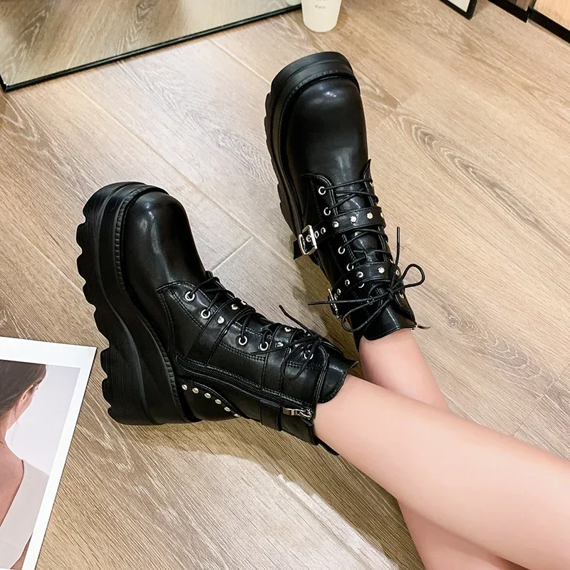 2024 Goth Platform Ankle Chelsea Boots Women New Rock Emo Chunky Grunge Wedges Motorcyccle Shoes Big Sizes 43 Booty Woman