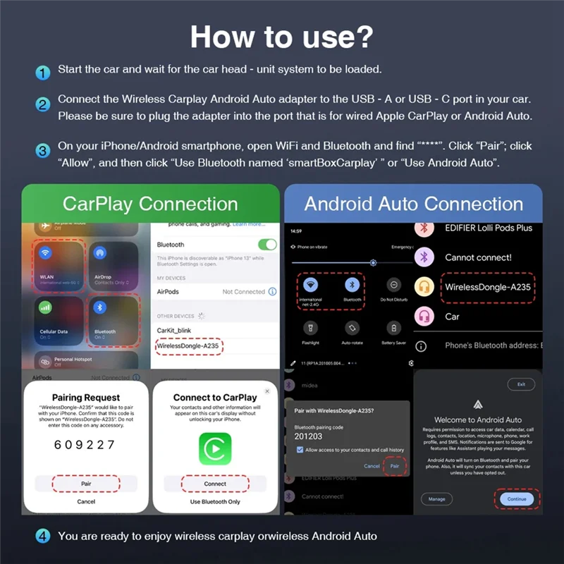 Беспроводной адаптер Carplay A24U, проводной к беспроводному Carplay 2в1, беспроводной Carplay Android Auto Plug And Play
