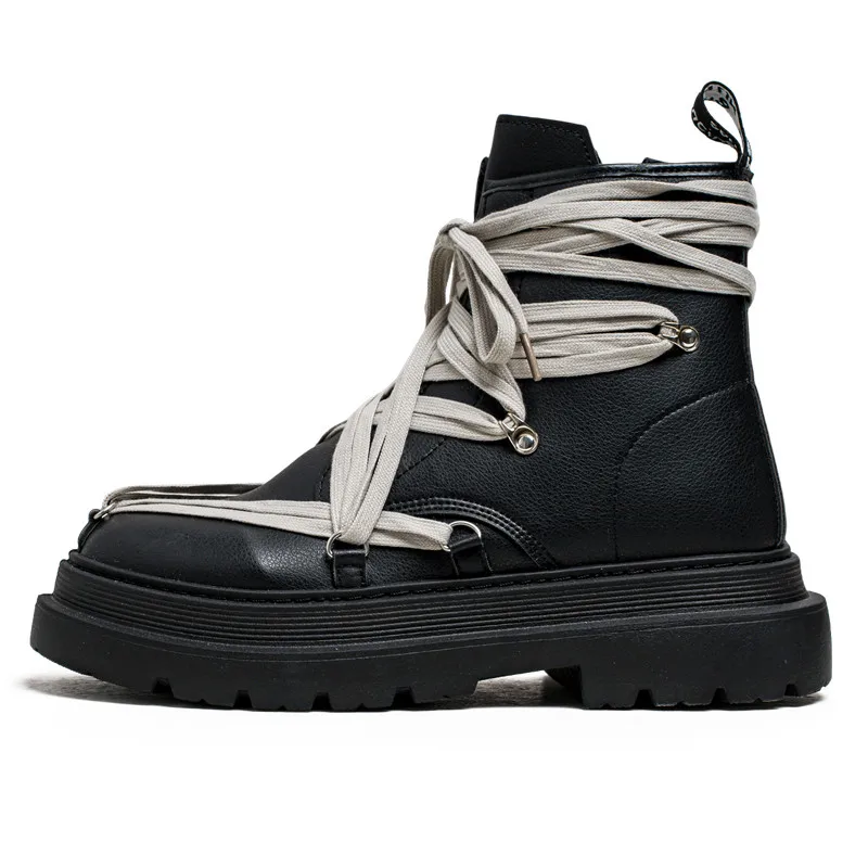 Botas de hombre hasta la rodilla con plataforma elegante de tacón bajo tendencia Punk gótico Rock botas de caballero de cuero zapatos de hombre calzado de motocicleta
