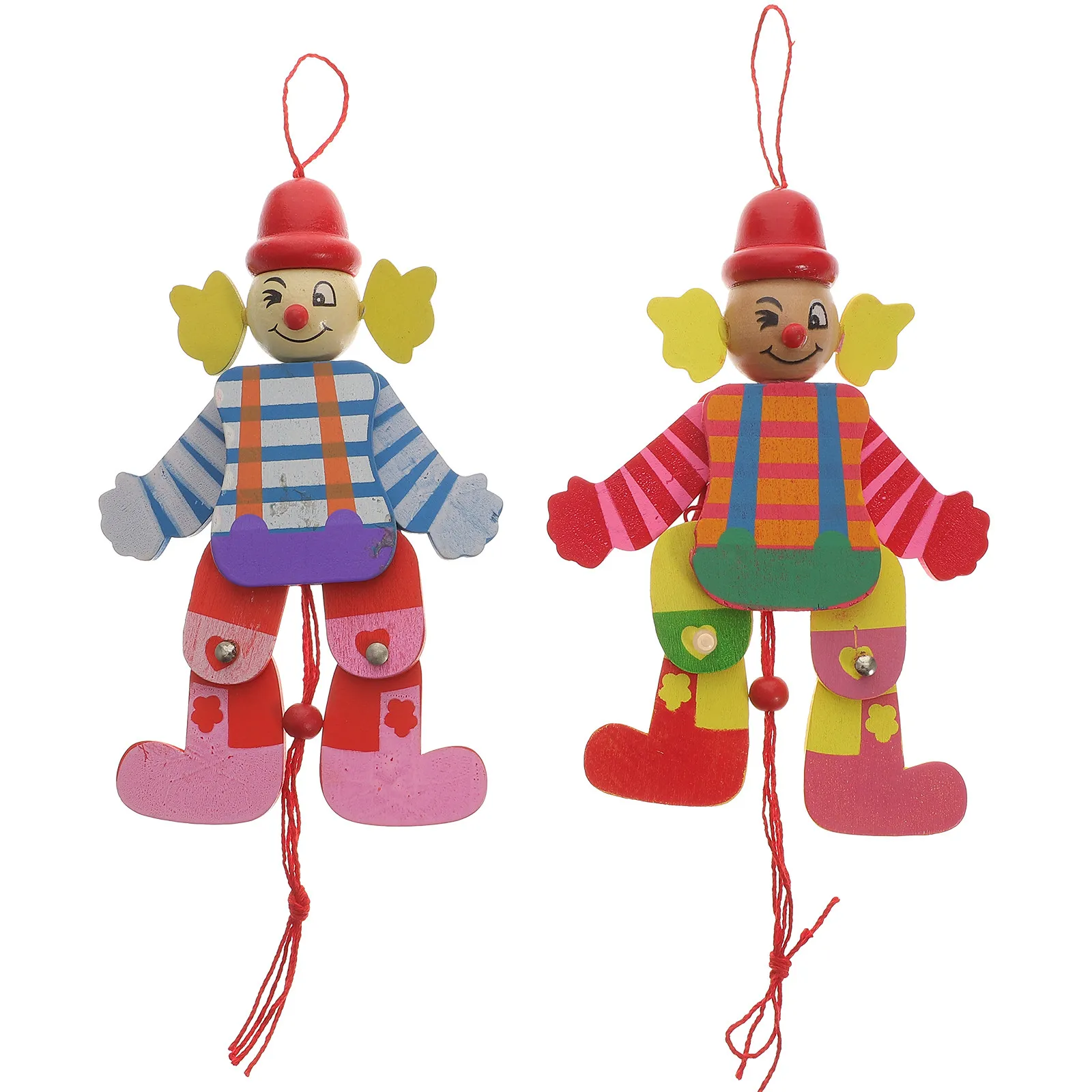 2Pcs Clown Marionette Pull String Wooden Puppet Kids Marionette Interactive Show Prop Family Reunion Gifts Family Reunion Gifts