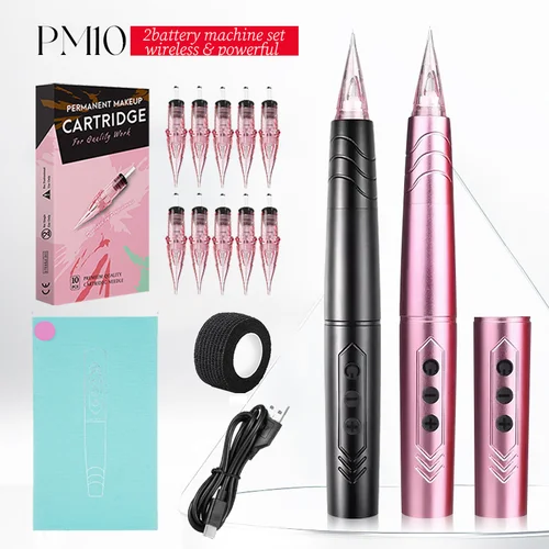 Máquina de tatuaje de cejas inalámbrica PM10, conjunto con 2 baterías, maquillaje permanente, Microblading, cejas, labios, golpes, suministros de tatuaje