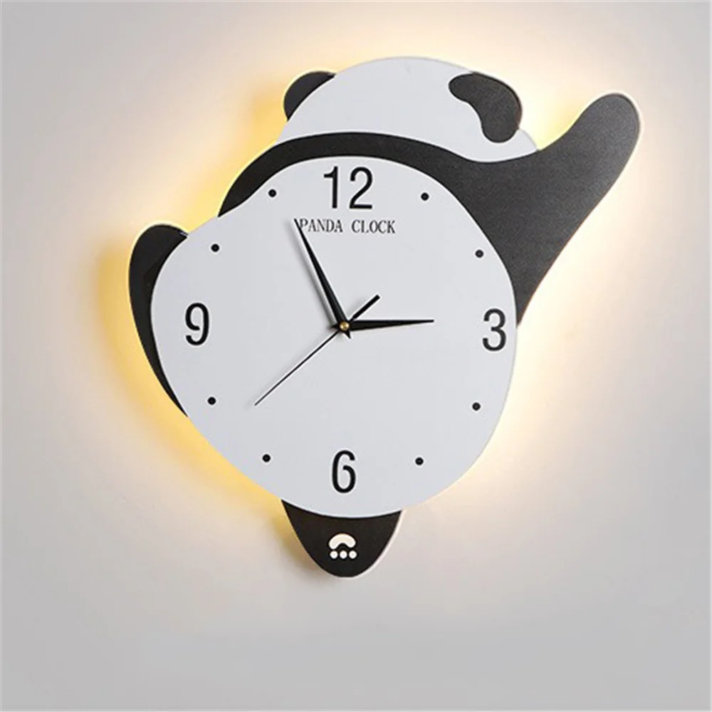 Cartoon Panda Led Wall Lamp Clock For Kids Bedroom Study Living Room Corner Aisle Home Decoration Baby Atmosphere Night Light