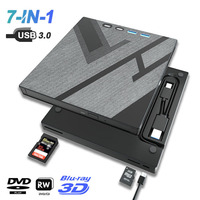 7 in 1 External Bluray Optical Drive for Laptop PC USB 3.0 Type-C BD DVD CD-RW Player Portable Burner with SD/TF Card Slot