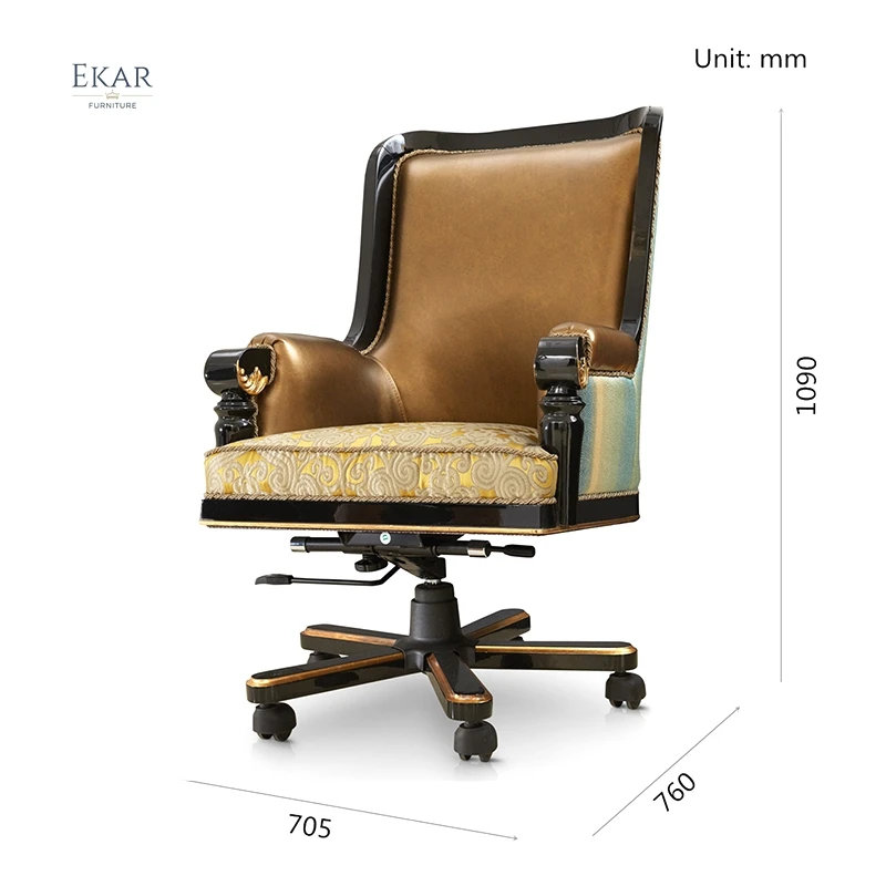 Home Office Original Leather Office Chair Luxury Wood Swivel Chair Seat Height Adjustable Executive Chair