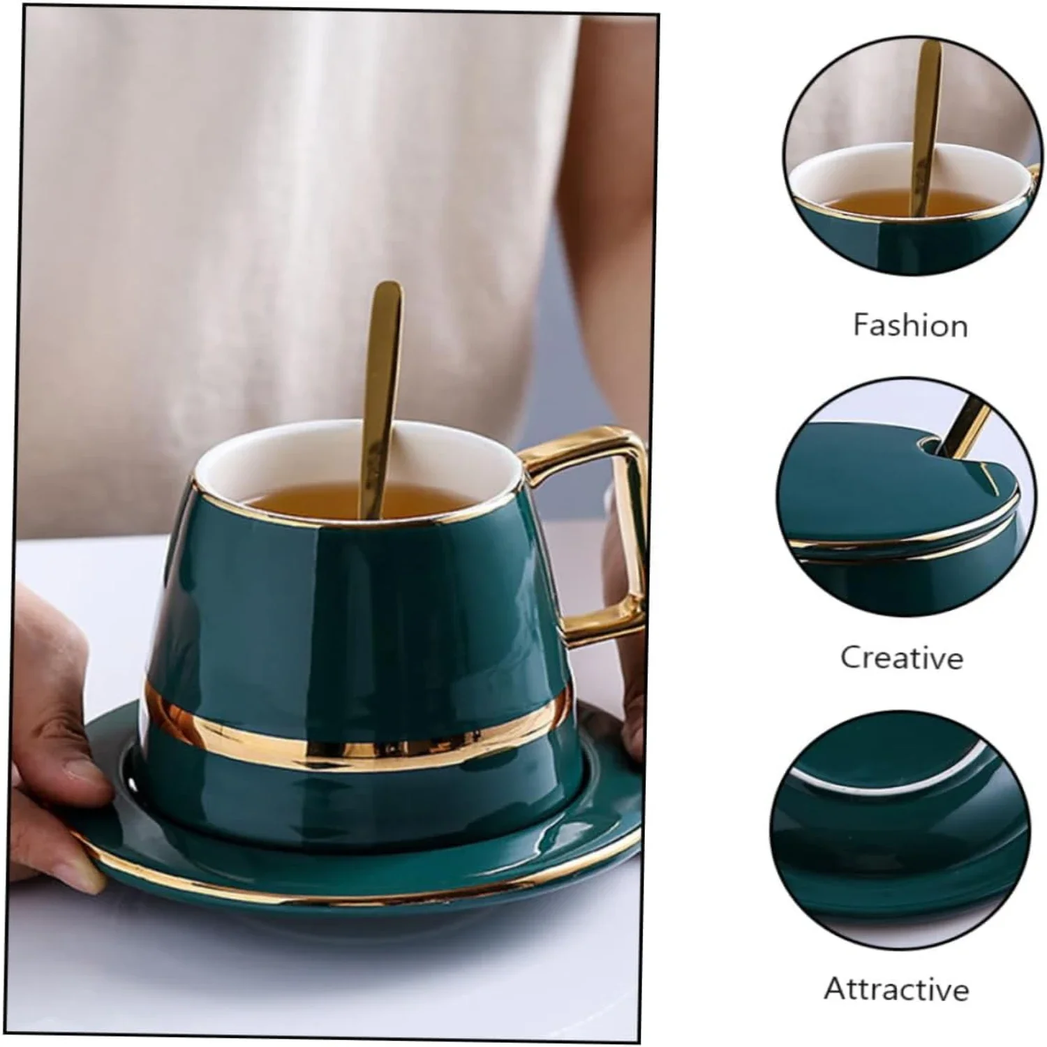 Juego de tazas de café Royal Catering lujoso y con estilo para mujer: tazas de café expreso elegantes y espectaculares en exquisito porcelana dorada