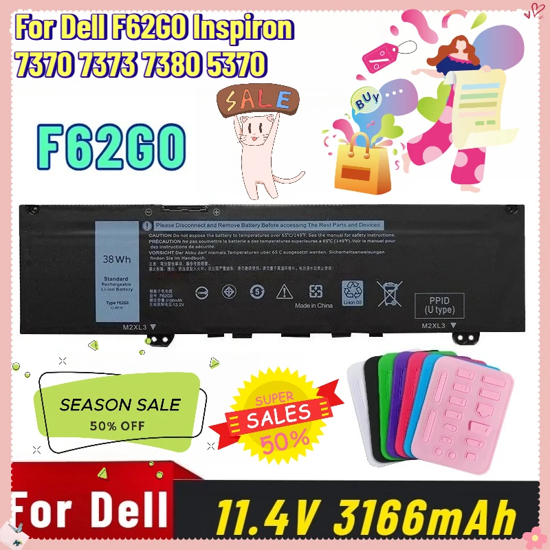 

11.4V 3166mAh for Dell F62G0 Inspiron 7370 7373 7380 5370 Laptop Battery