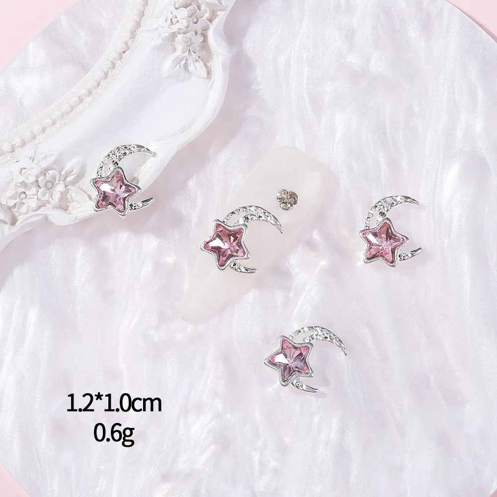 Lüks pembe tırnak rakamlar dekorasyon Rhinestones 3d kristal kalp gümüş yıldız ay püskül Metal zincir kelebekler dekorasyon için