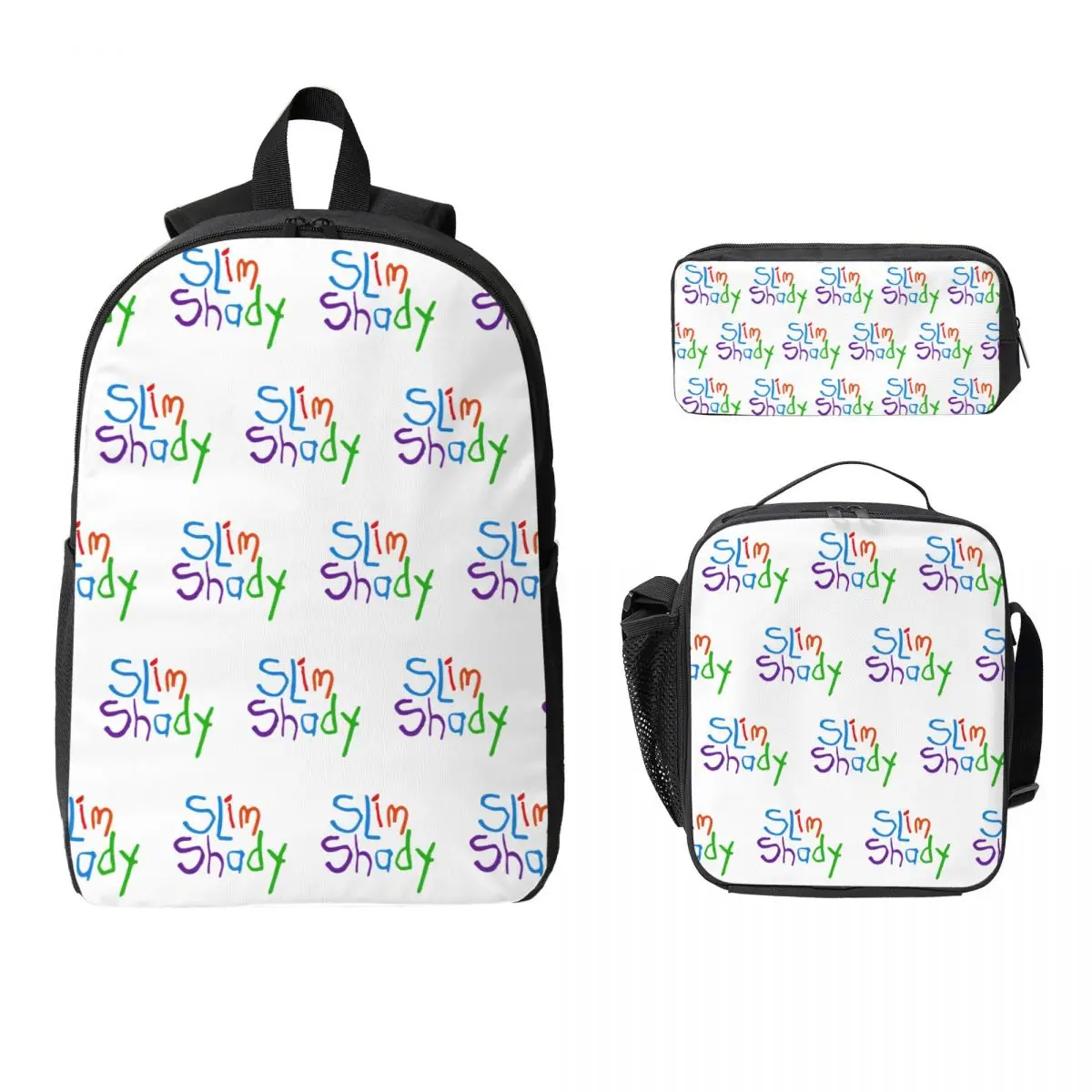 

Рюкзак Death Of Slim Shady Eminem, студенческий рюкзак для мальчиков и девочек, школьная сумка, сумки на плечо, 3 шт., изолированная сумка для обеда, пенал