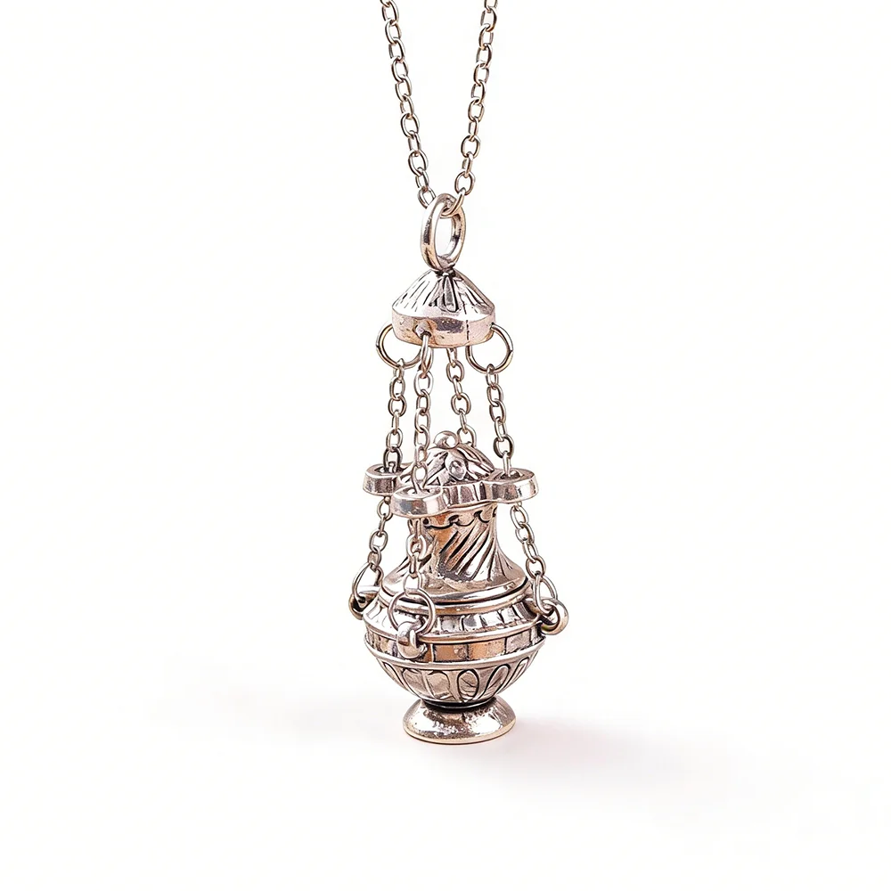 Christian Incense for Burner Necklace Metal Censer Religious Pendant Jewelry for Women Men Funny Punk Accessory Gifts