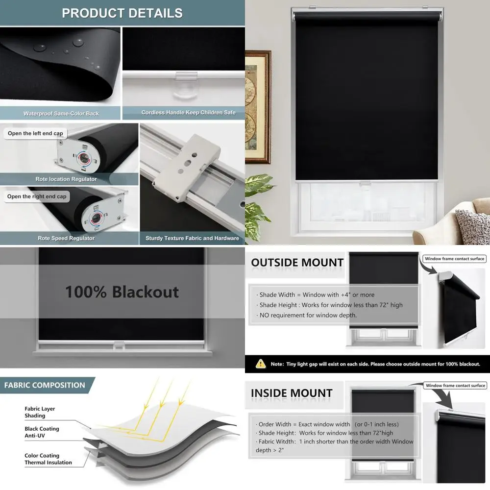 

Затемняющие беспроводные шторы для окон, затемняющие шторы с защитой от ультрафиолета, 40x72, черные