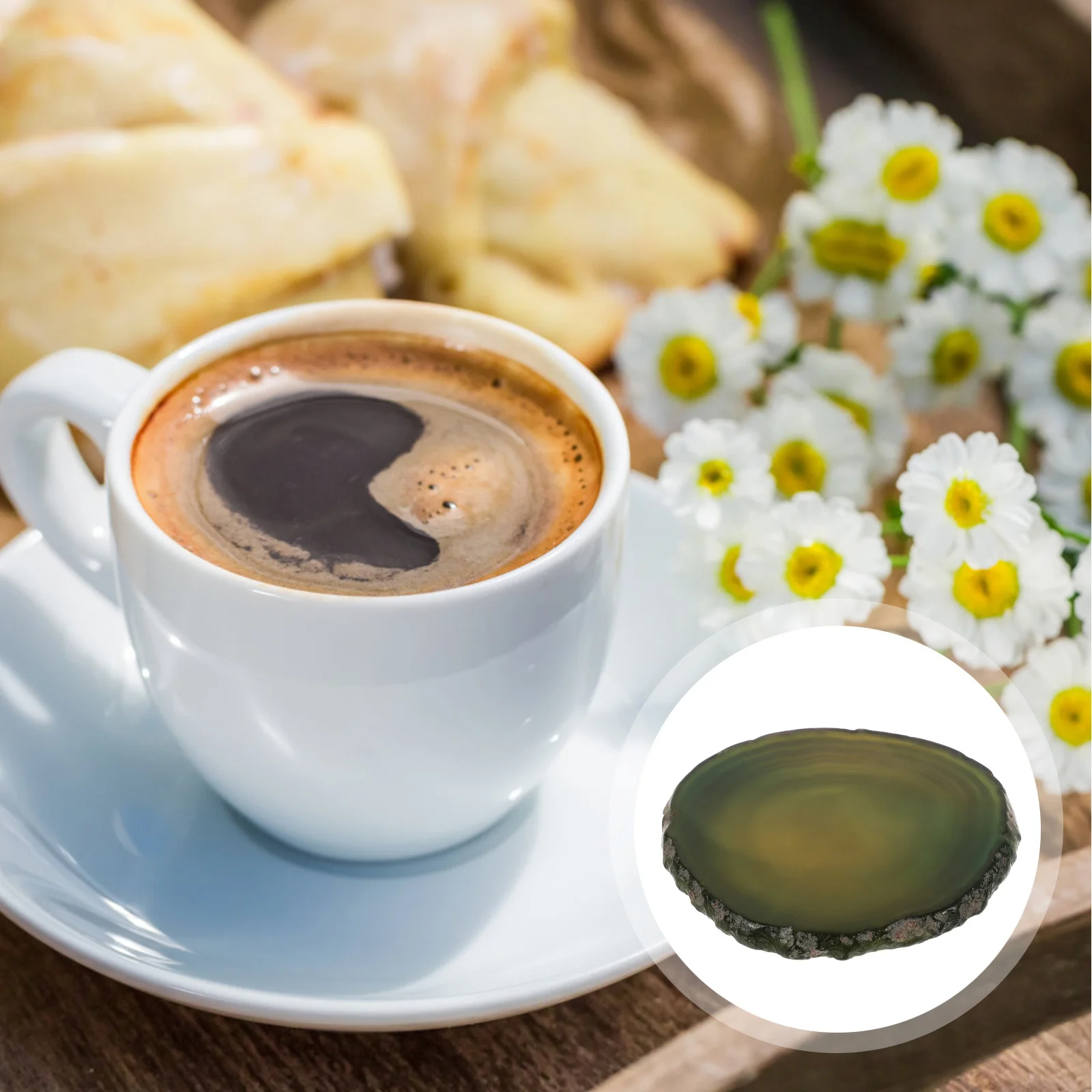 

Agate Stone Coaster Natural Round Agate Cup Mat Heat Resistant Absorbent Drink Holder for Home Office Bar Elegant Desktop