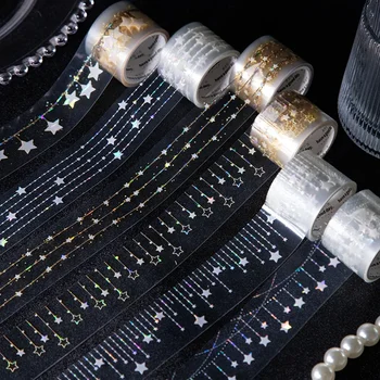 Mr. Paper, 200 cm/rouleau, autocollants de bande de rideau lumineux étoile, Scrapbook de Collage décoratif, journal intime, coque de téléphone, tasse d'eau, carnet de notes