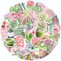 50Pcs Pink Green Matcha Vintage Stickers Aesthetic Cottagecore Decal Scrapbooking Notebook Luggage Laptop Skateboard Sticker
