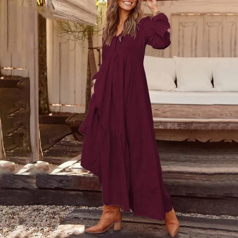 Womens V-Neck Long-Sleeve Button-Down Maxi Dress Vintage Fall Winter Cotton Linen Pocket Loose Boho Dresses For Women Robe Femme - AliExpress 200000345 Womens V-Neck Long-Sleeve Button-Down Maxi Dress Vintage Fall Winter Cotton Linen Pocket Loose Boho Dresses For Women Robe Femme - AliExpress 200000345
