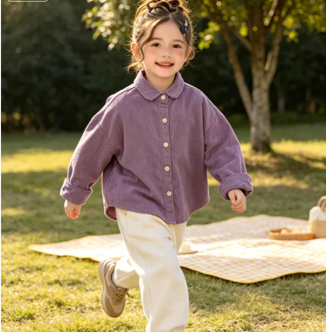 Boys Shirt 2026 Autumn and Winter New Children's Wear Korean Style Boys and Girls Loose Wide Shape Solid Color Corduroy Shirt