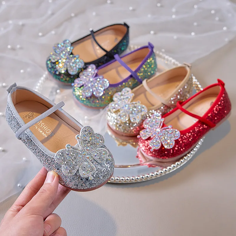 Fashion Plus Size Girls' Leather Shoes  2026 Spring New Kids Flat Casual Shoe Simple Versatile Sequined Girls Princess Shoes