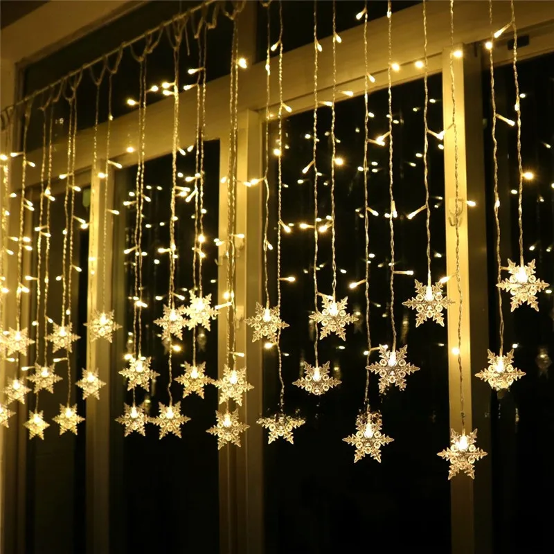 New Year 2025 8 Modes EU Plug Garden Light Christmas Decoration Snowflake Window Curtain Garland LED Icicle Fairy Light Flashing