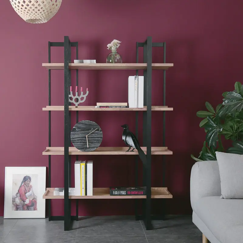 Log Nordic minimalist bookshelf Red Oak creative light luxury double-sided study bookcase art partition shelf