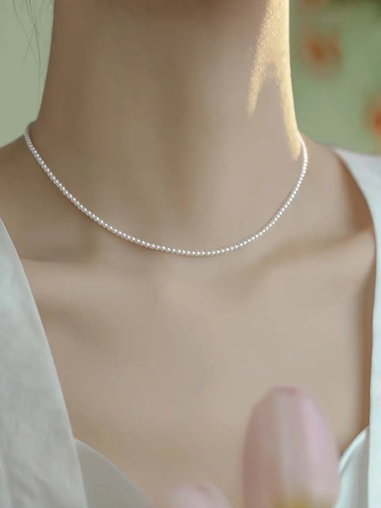 

Elegant Pearl Silver Necklace for Women Lightweight Rose Gold Fine Choker Gift for Girlfriend