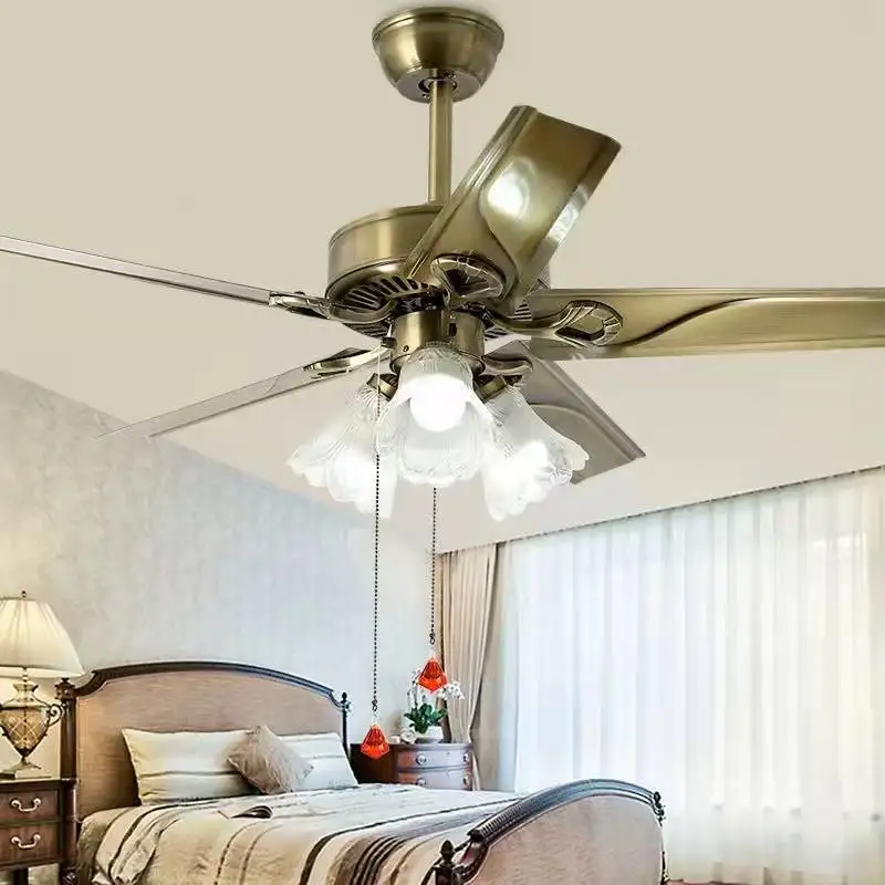 Traditional Retro Bronze Remote Control Ceiling Fan with Light Living Dining Room Exhibition Hall