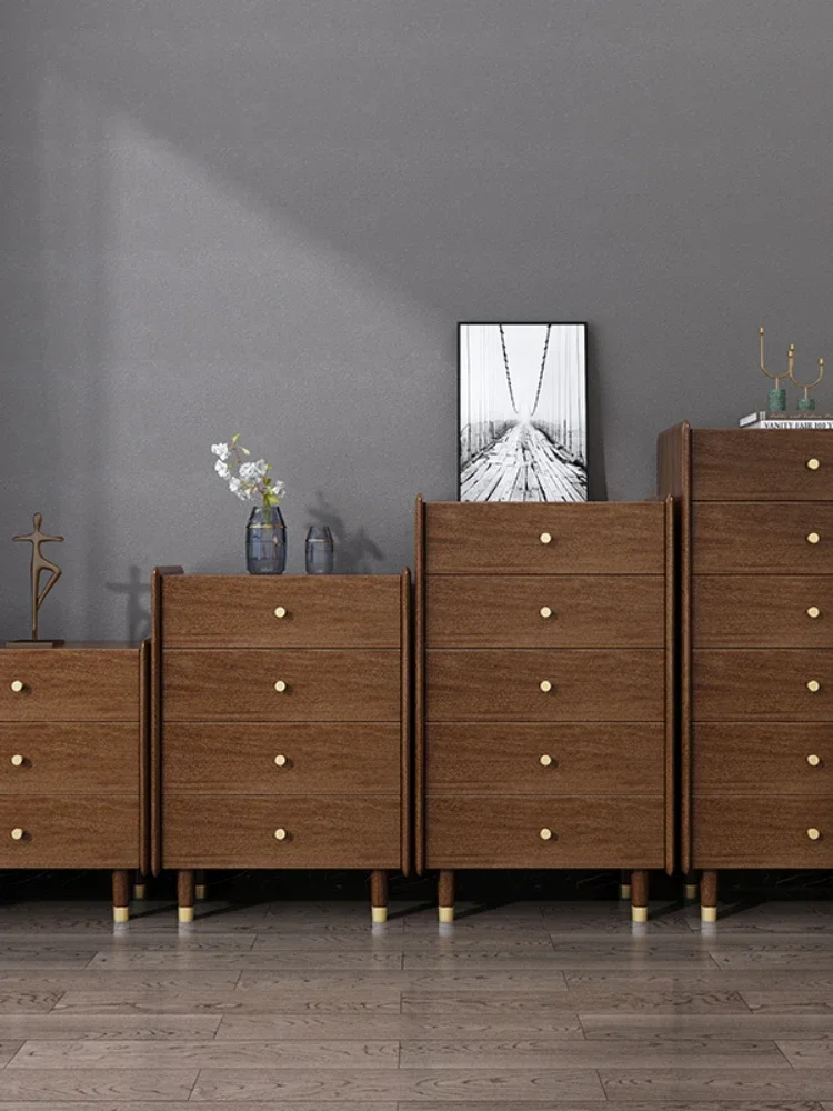

Wood Four-Bucket Cabinet Walnut Color Multi-Functional Modern Minimalist Bedroom Environmental Protection Storage Cabinet