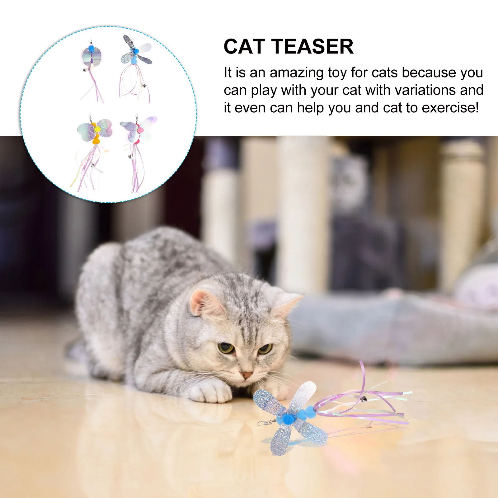 

4Pcs Exquisite Cat Teaser Wands Interactive Playthings for Stress Relief and Exercise Cat Teaser Pet Toy Pet Plaything