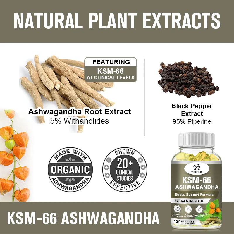 KSM-66 Ashwagandha Capsules Stress Relief Support Enerhiya at Mood Support Immune System Levels Nagpapabuti sa Adrenal Function