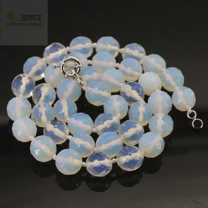 

Beautiful 10mm Mexican Opal Moonstone Faceted Round Beads Necklace Woman Girls Christmas Jewelry Design Wholesale