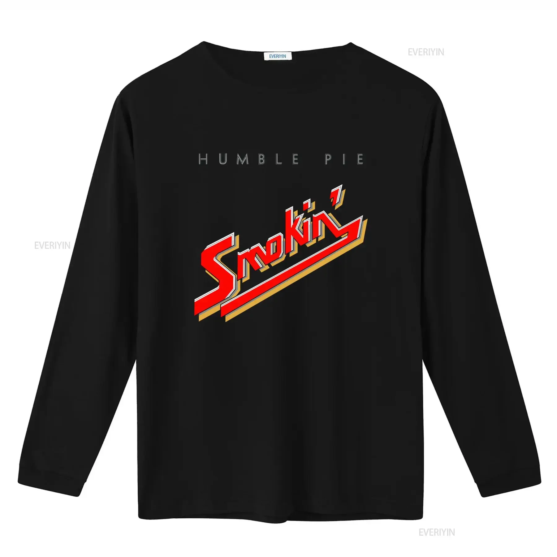 Humble Pie Smokin' T Shirt Official New Design Bold Red and Gold Lettering on Black Fabric Perfect for Rock Fans vintage Casual