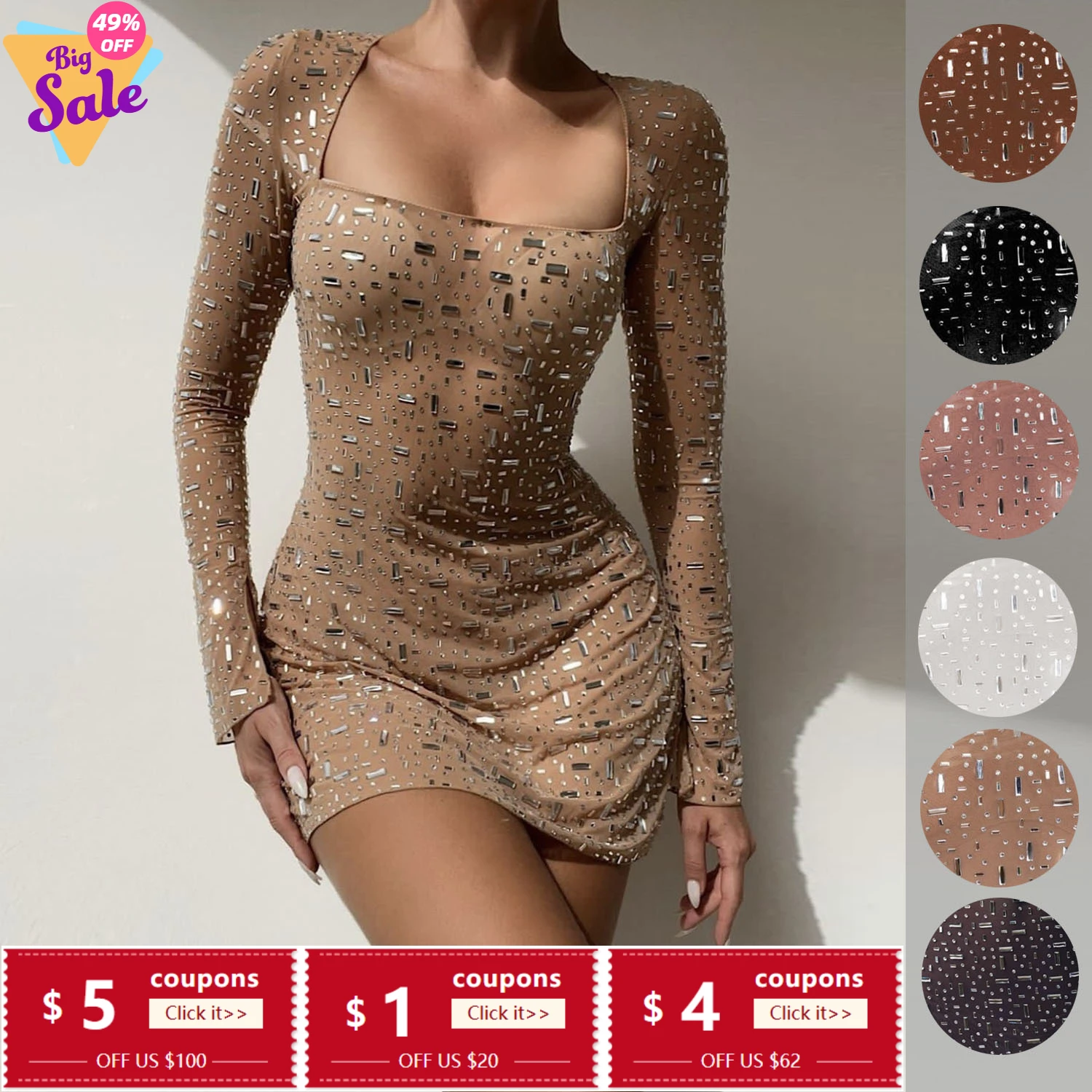 

VITRCHP Sexy Bodycon Mini Dresses for Women Fashion Diamond inlay Valentine's Day Prom Dress Elegant Formal Party Evening Gowns